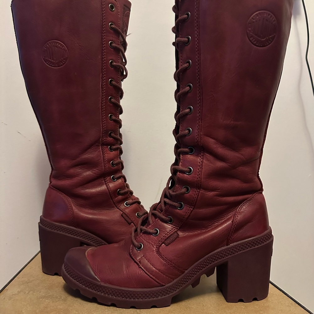 Palladium Women's Deep Burgundy Lace-Up Knee Boots